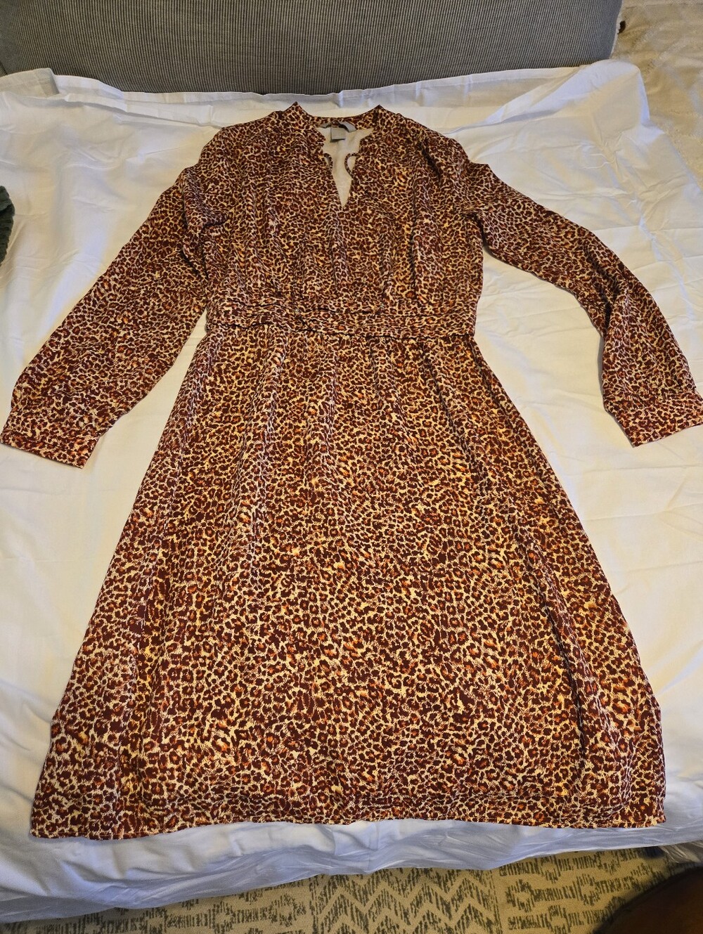 H&M Leopard Print Long Sleeve Midi Dress - Brown & Black